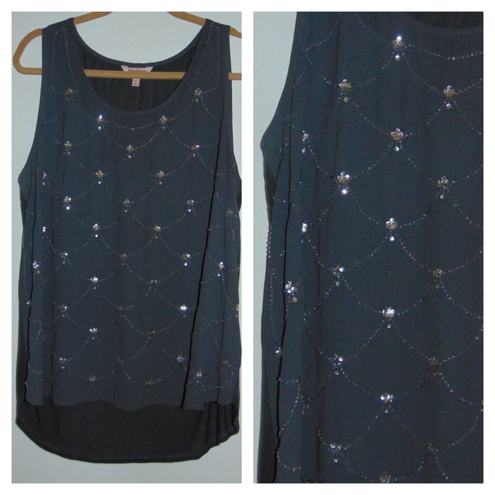 Juicy Couture Dark Grey Sleeveless Sequin Embellished Blouse